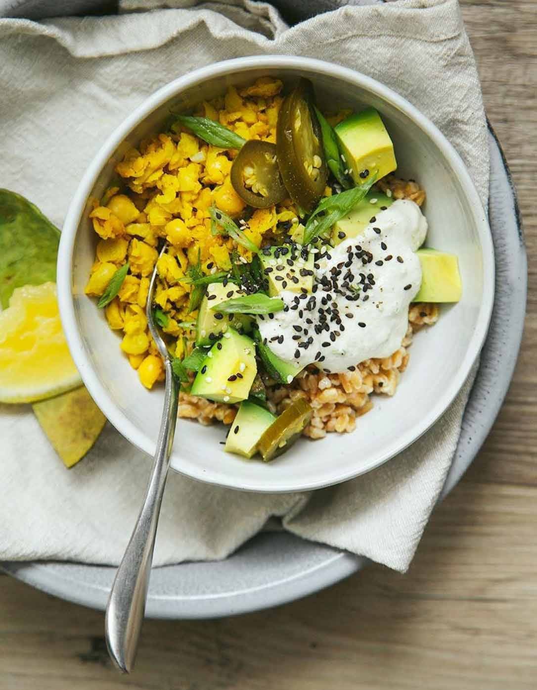 Breakfast farro bowl.