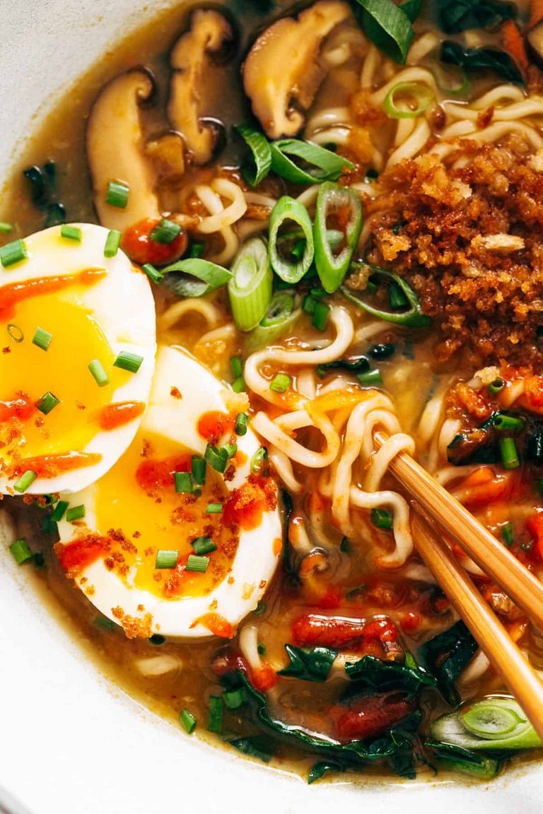Homemade ramen in a bowl with egg on top.