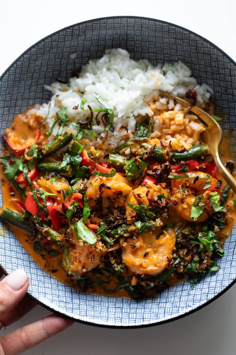 Shrimp curry with rice.