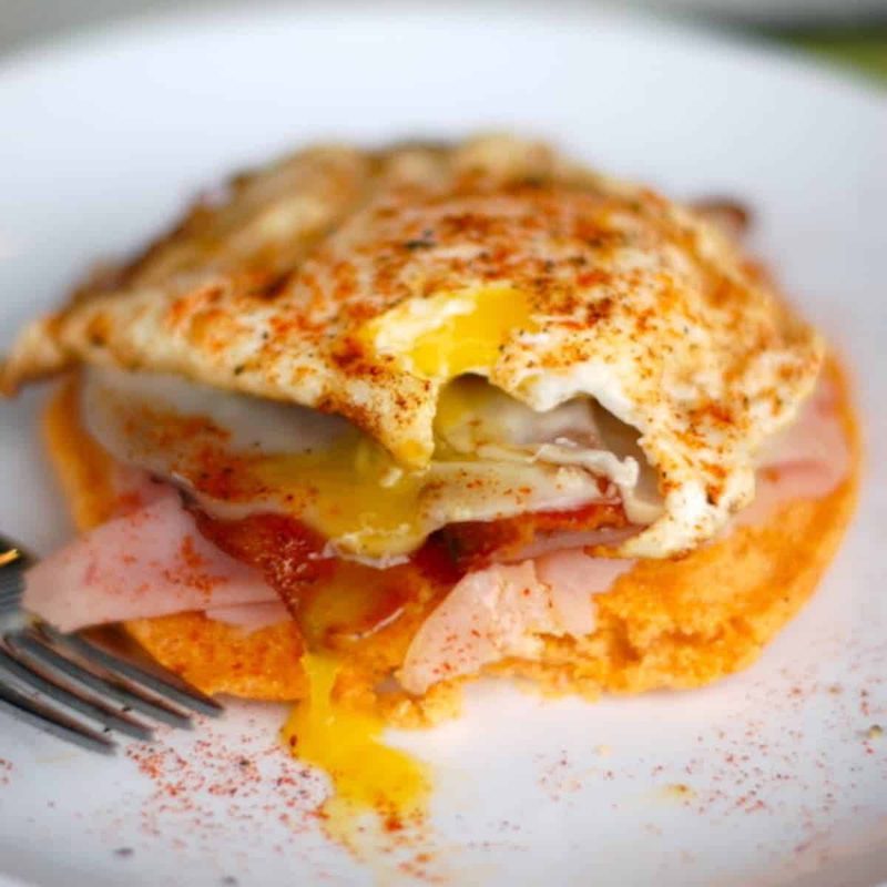 A picture of Spicy Corn Cake Breakfast Stack
